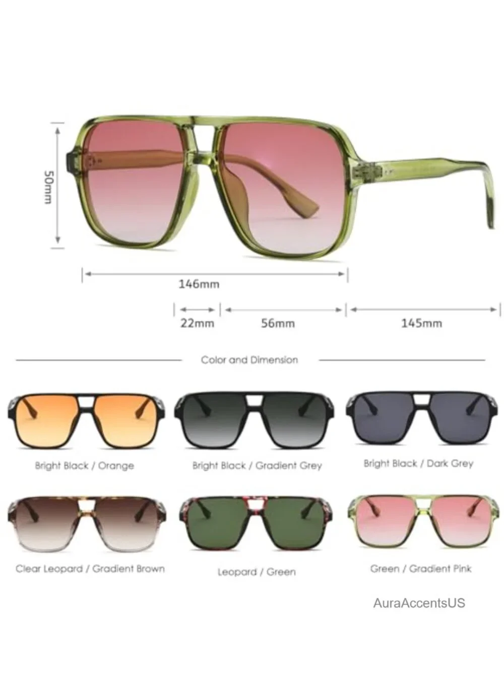 Oversized Square Pilot Sunglasses UV400 Retro 70s Unisex